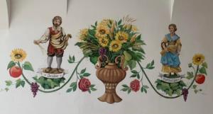 Rekonstruktion einer rustikalen Wandmalerei in einem bäuerlichen Anwesen (Isidor & Notburga)